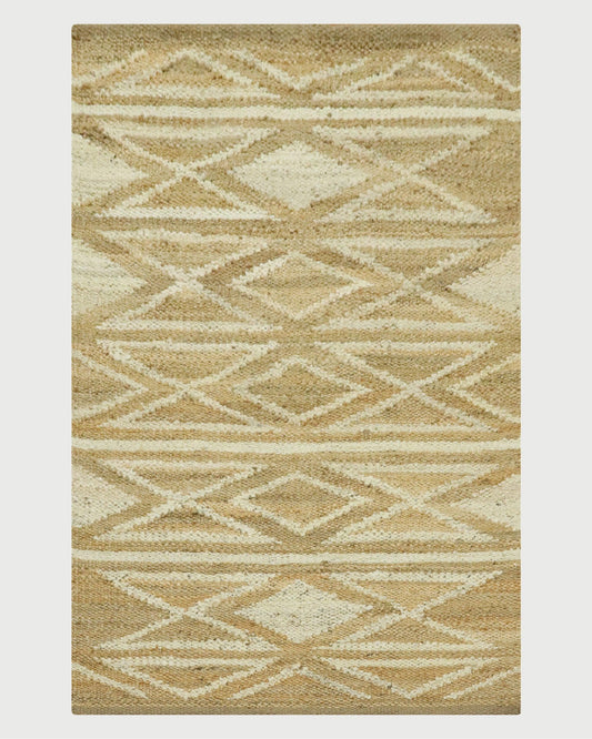 Traditional Hand Woven Beige White Indoor Jute Rug