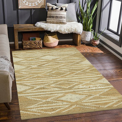 Traditional Hand Woven Beige White Indoor Jute Rug