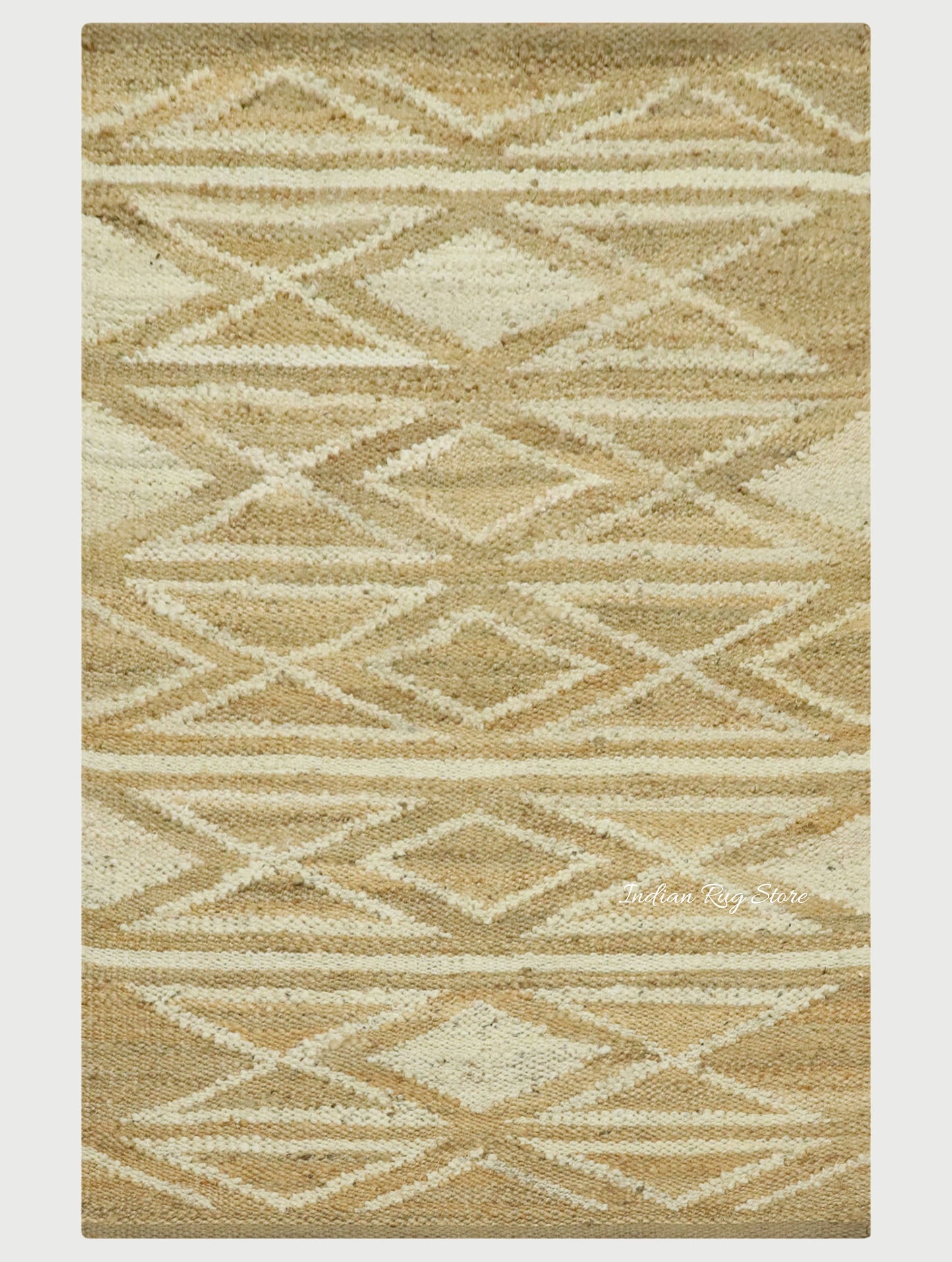 Traditional Hand Woven Beige White Indoor Jute Rug