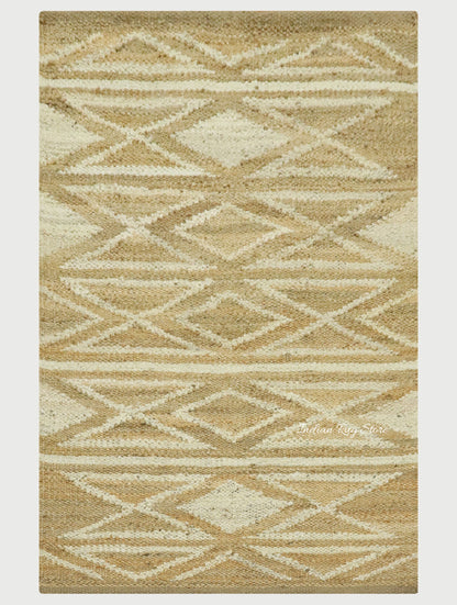 Traditional Hand Woven Beige White Indoor Jute Rug