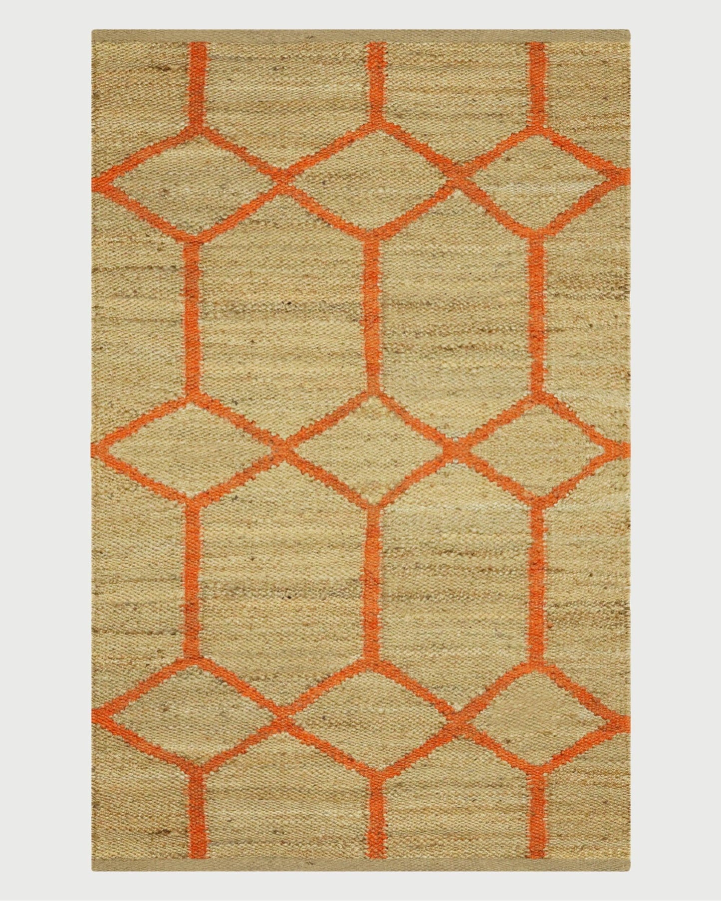 Hand Woven Oriental Beige Orange Entrance Jute Rug