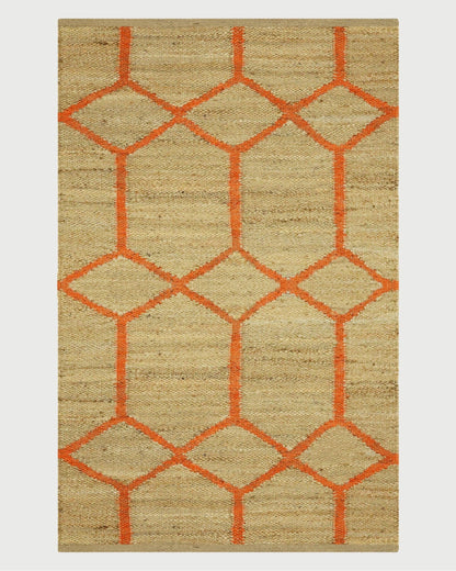 Hand Woven Oriental Beige Orange Entrance Jute Rug