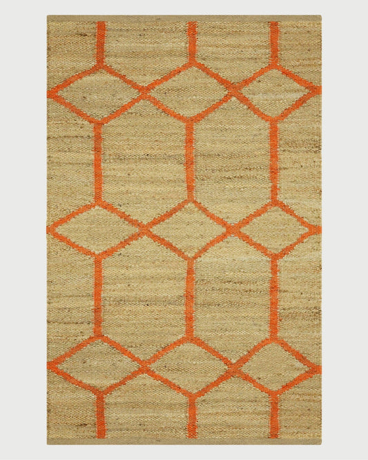 Hand Woven Oriental Beige Orange Entrance Jute Rug