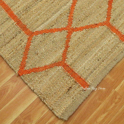 Alfombra oriental de yute tejida a mano para entrada en color beige y naranja