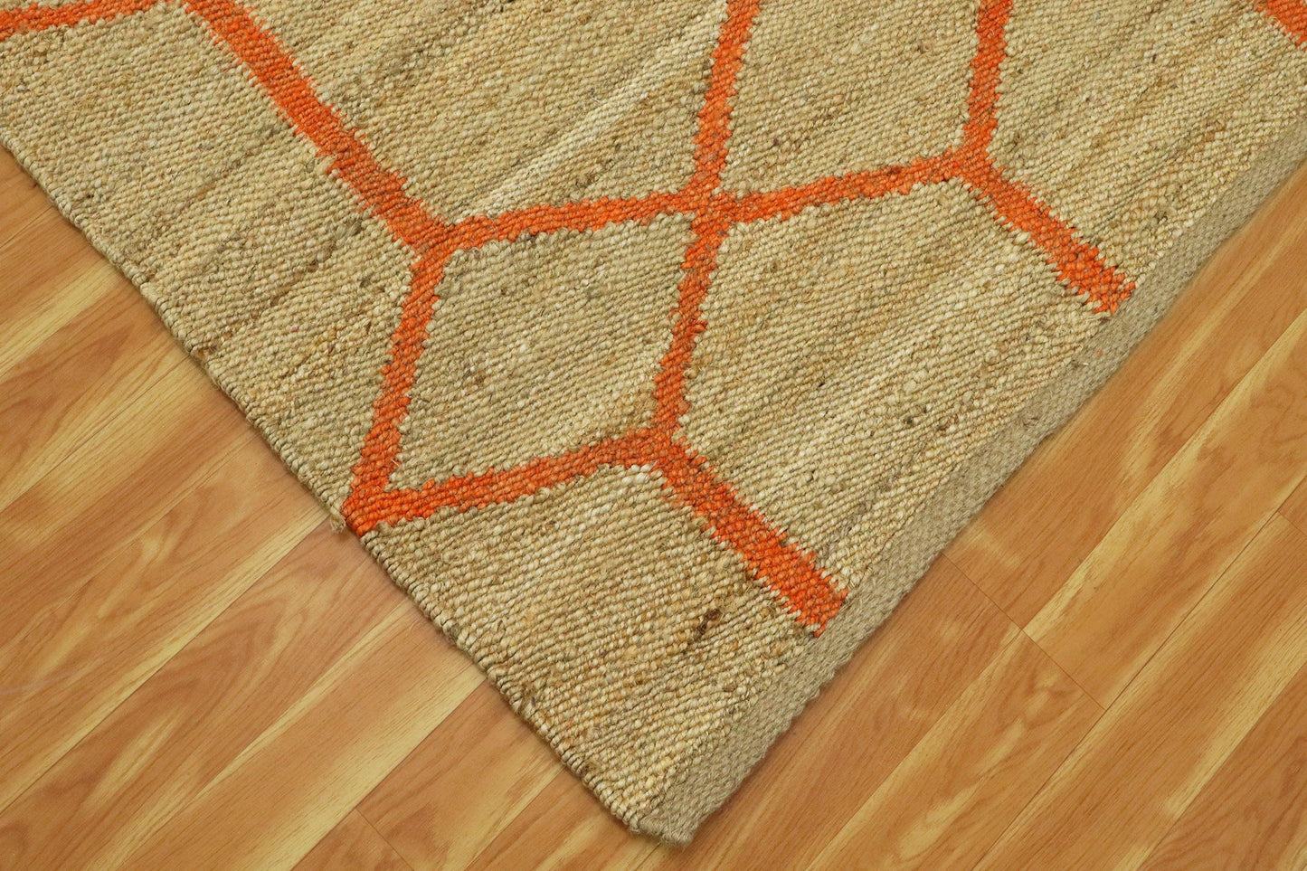 Hand Woven Oriental Beige Orange Entrance Jute Rug