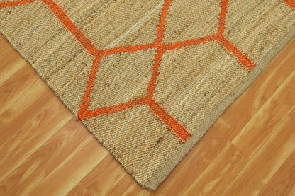 Hand Woven Oriental Beige Orange Entrance Jute Rug