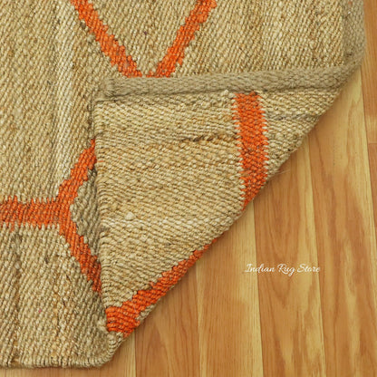 Hand Woven Oriental Beige Orange Entrance Jute Rug