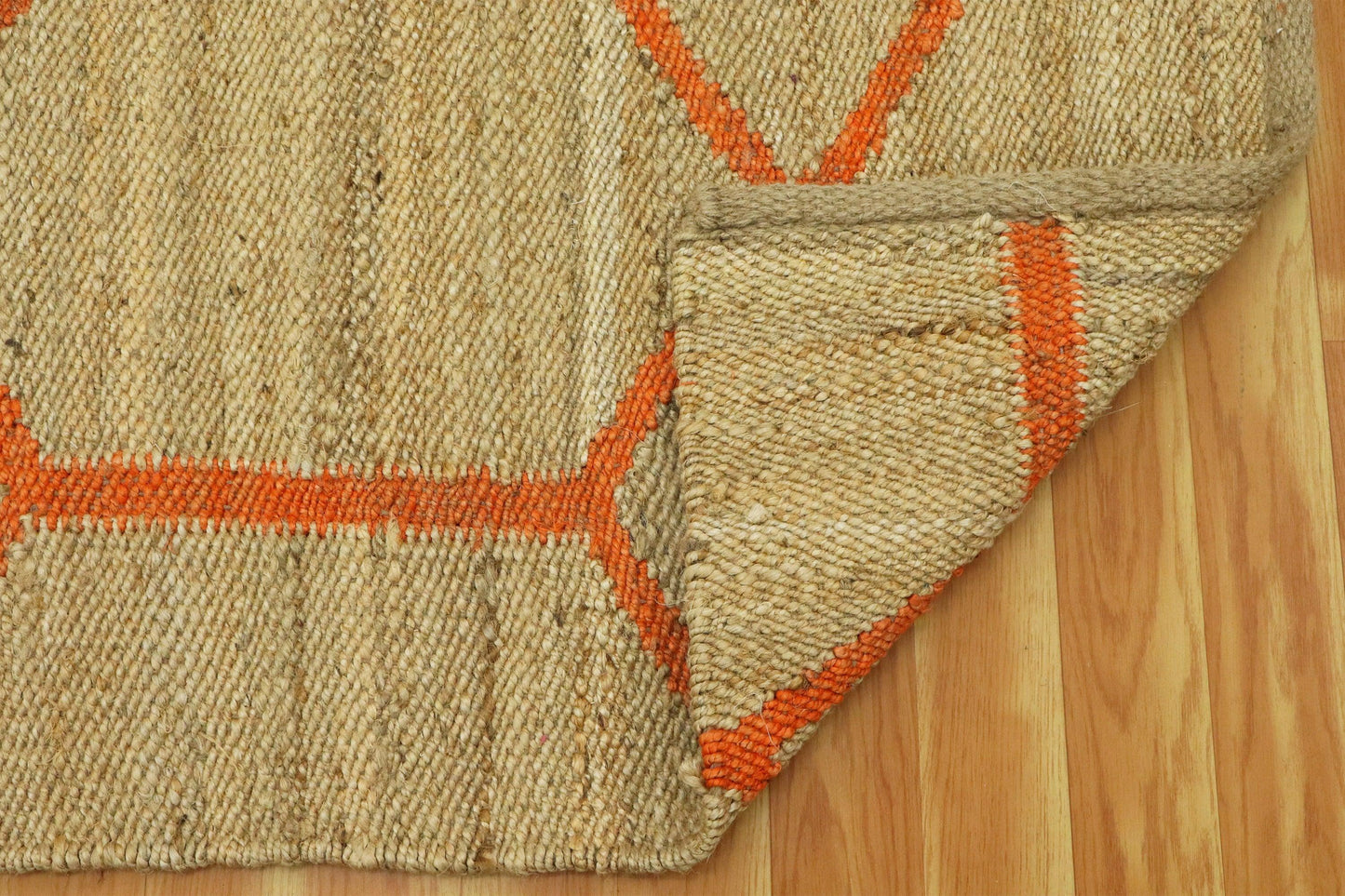 Hand Woven Oriental Beige Orange Entrance Jute Rug