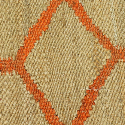 Hand Woven Oriental Beige Orange Entrance Jute Rug