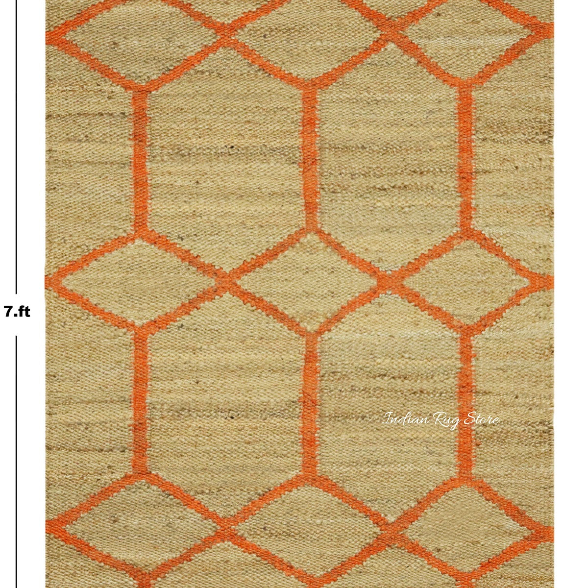 Hand Woven Oriental Beige Orange Entrance Jute Rug