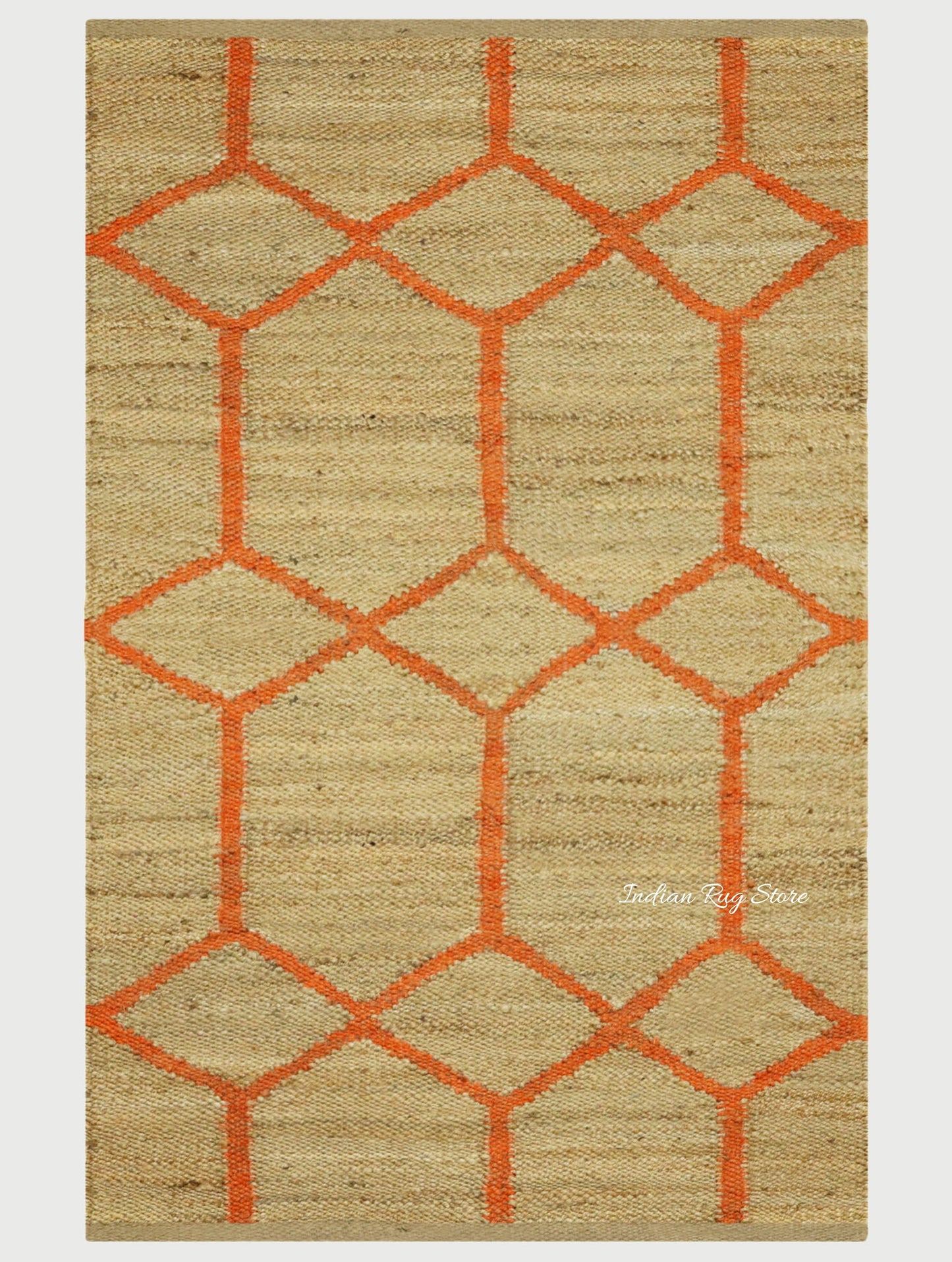 Alfombra oriental de yute tejida a mano para entrada en color beige y naranja