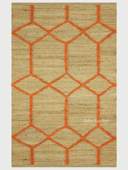 Tappeto d'ingresso in juta beige-arancio orientale tessuto a mano