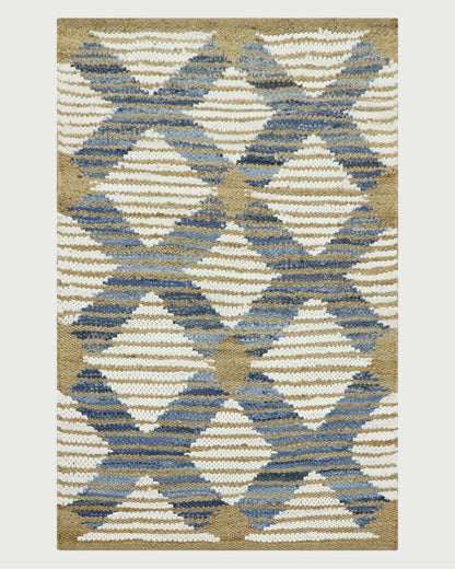 Traditional Hand Woven Blue White Sea House Jute Rug