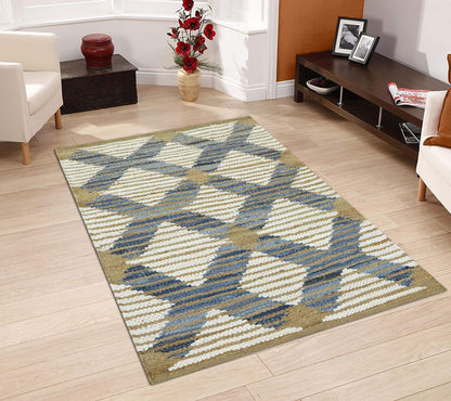 Traditional Hand Woven Blue White Sea House Jute Rug