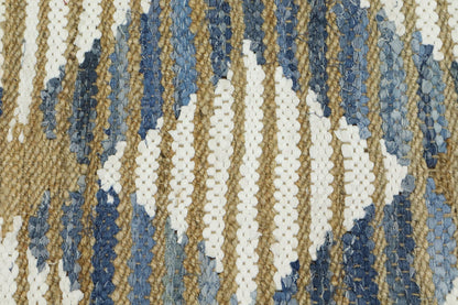 Traditional Hand Woven Blue White Sea House Jute Rug