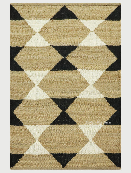 Beige Black Hand Woven Trendy Farm House Jute Rug