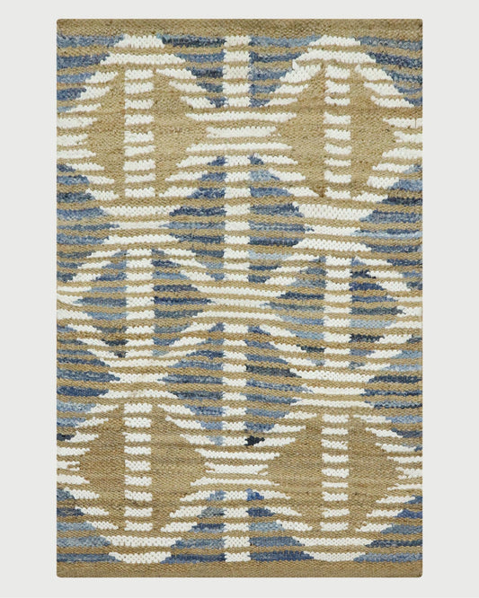 Beautiful Hand Woven Beige Blue Bedroom Decor Jute Rug