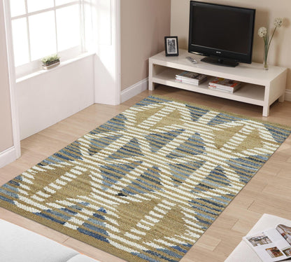 Beautiful Hand Woven Beige Blue Bedroom Decor Jute Rug