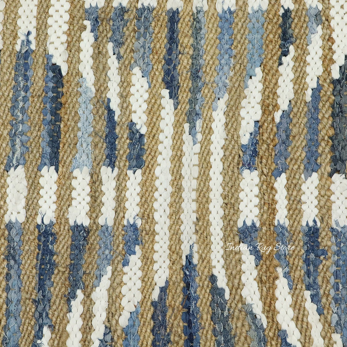 Beautiful Hand Woven Beige Blue Bedroom Decor Jute Rug