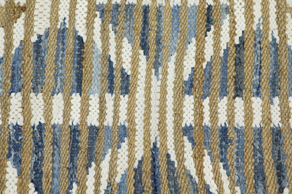 Beautiful Hand Woven Beige Blue Bedroom Decor Jute Rug