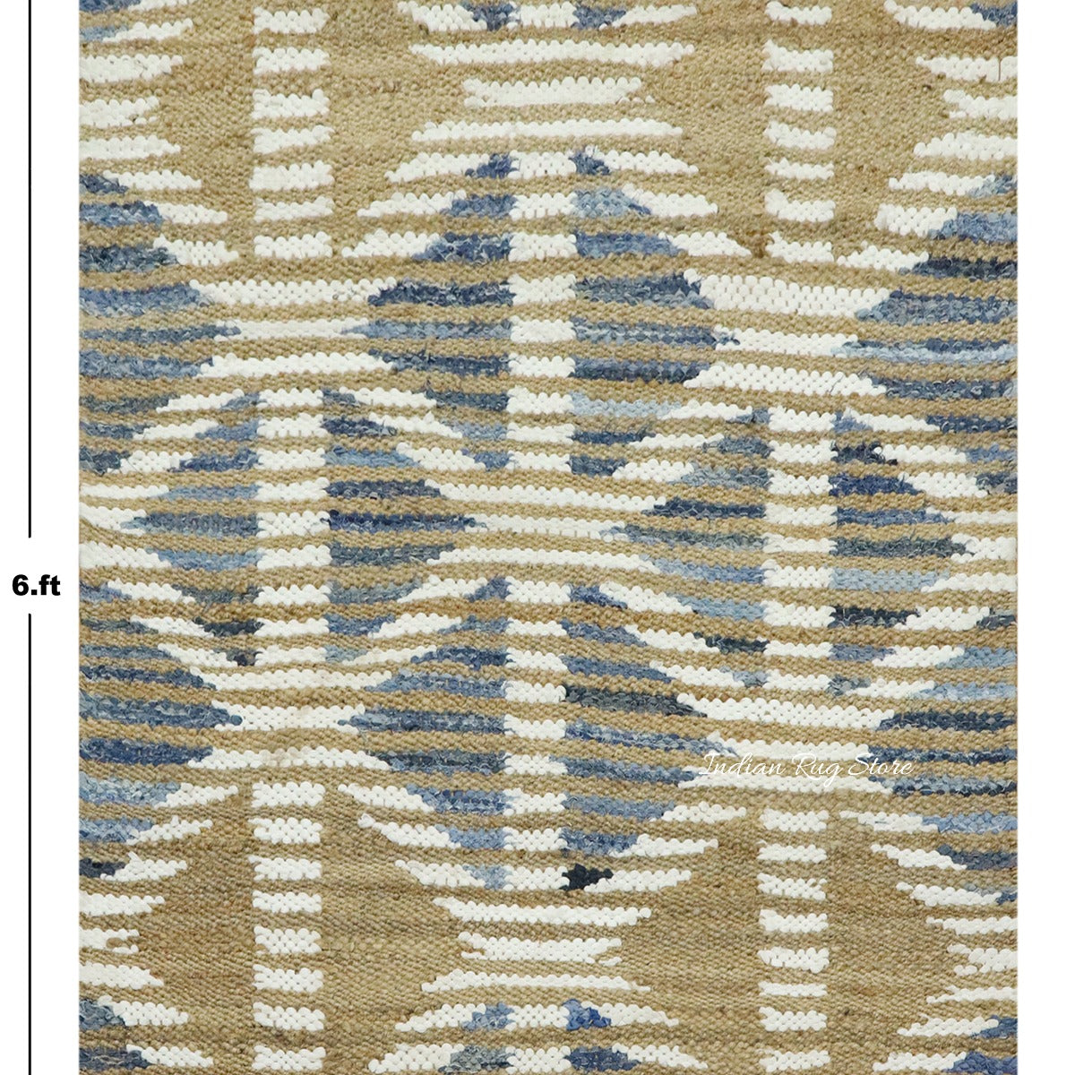 Beautiful Hand Woven Beige Blue Bedroom Decor Jute Rug