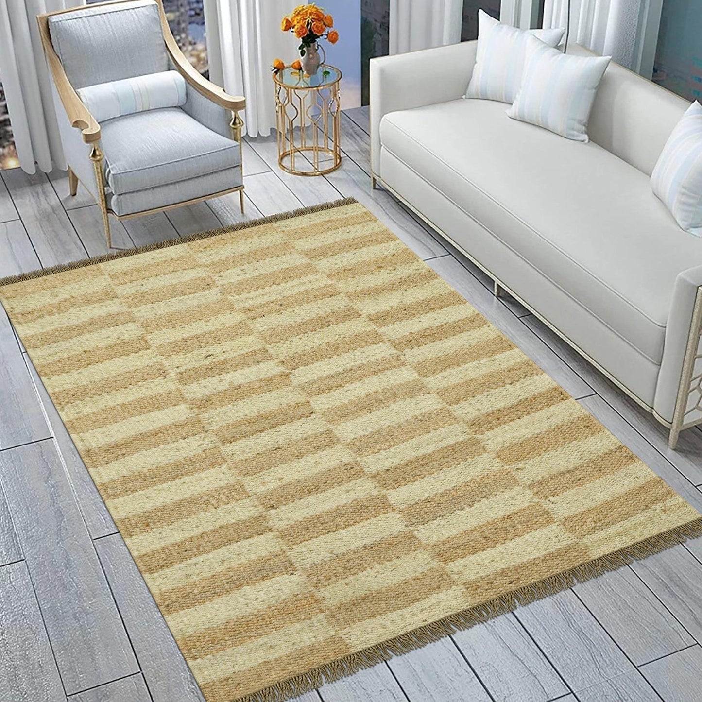 Natural Fiber Hand Woven Beige Brown Home Decor Jute Rug