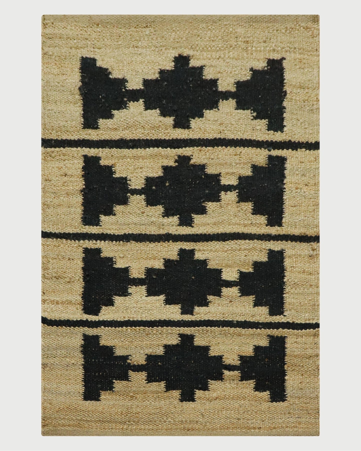 Beautiful Hand Woven Beige Black Bedroom Decor Jute Rug