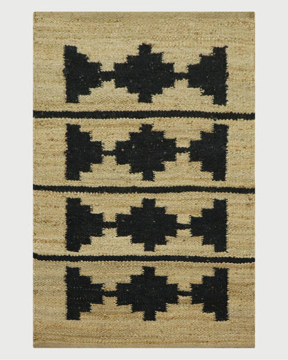 Beautiful Hand Woven Beige Black Bedroom Decor Jute Rug