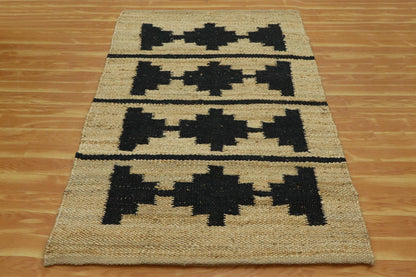 Beautiful Hand Woven Beige Black Bedroom Decor Jute Rug