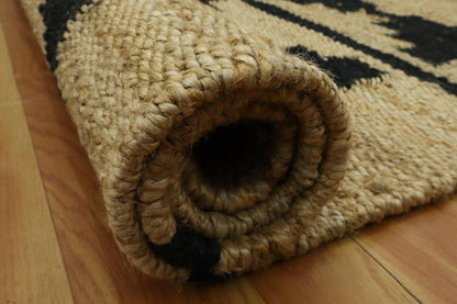 Beautiful Hand Woven Beige Black Bedroom Decor Jute Rug