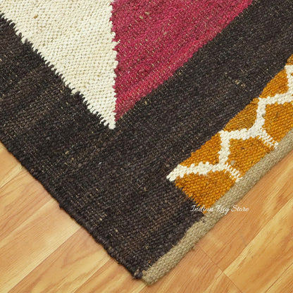 Hand Woven Brown Multicolor Traditional Sea House Jute Rug