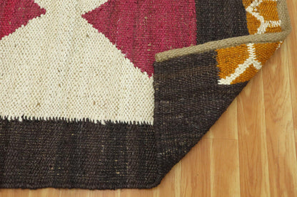 Hand Woven Brown Multicolor Traditional Sea House Jute Rug