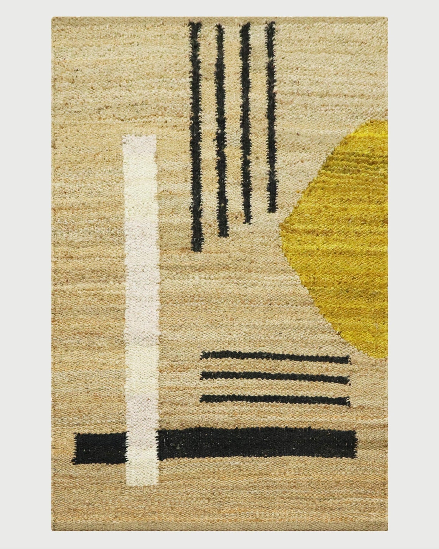 Beige Black Hand Woven Oriental Sea House Jute Rug