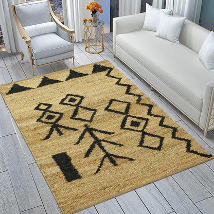 Trendy Beige Black Hand Woven Entrance Jute Rug