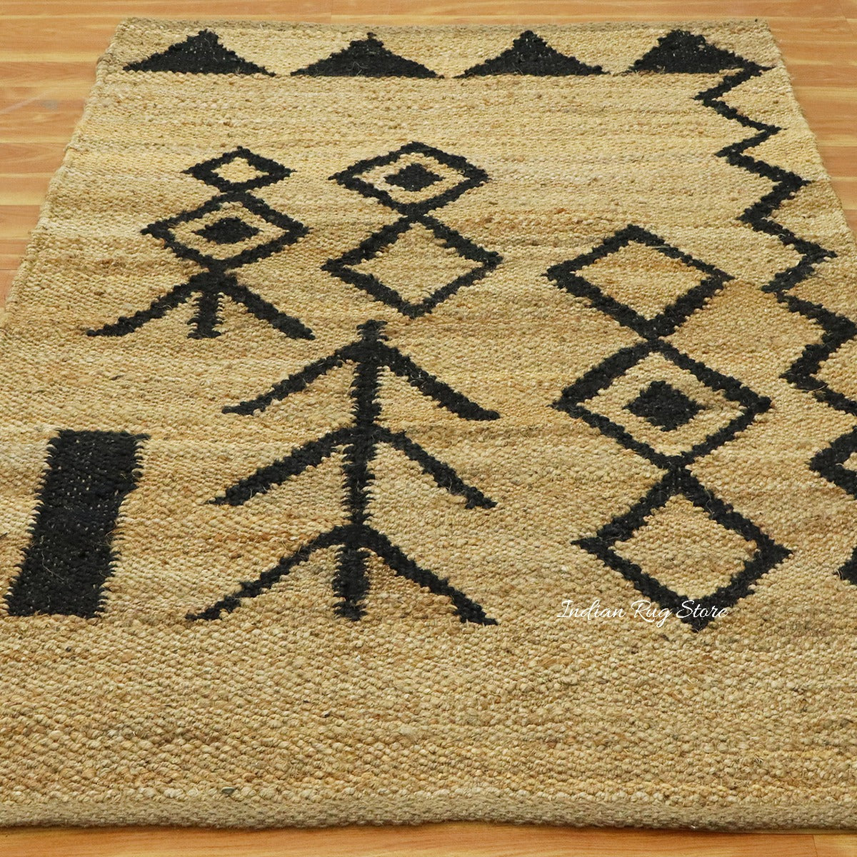 Trendy Beige Black Hand Woven Entrance Jute Rug