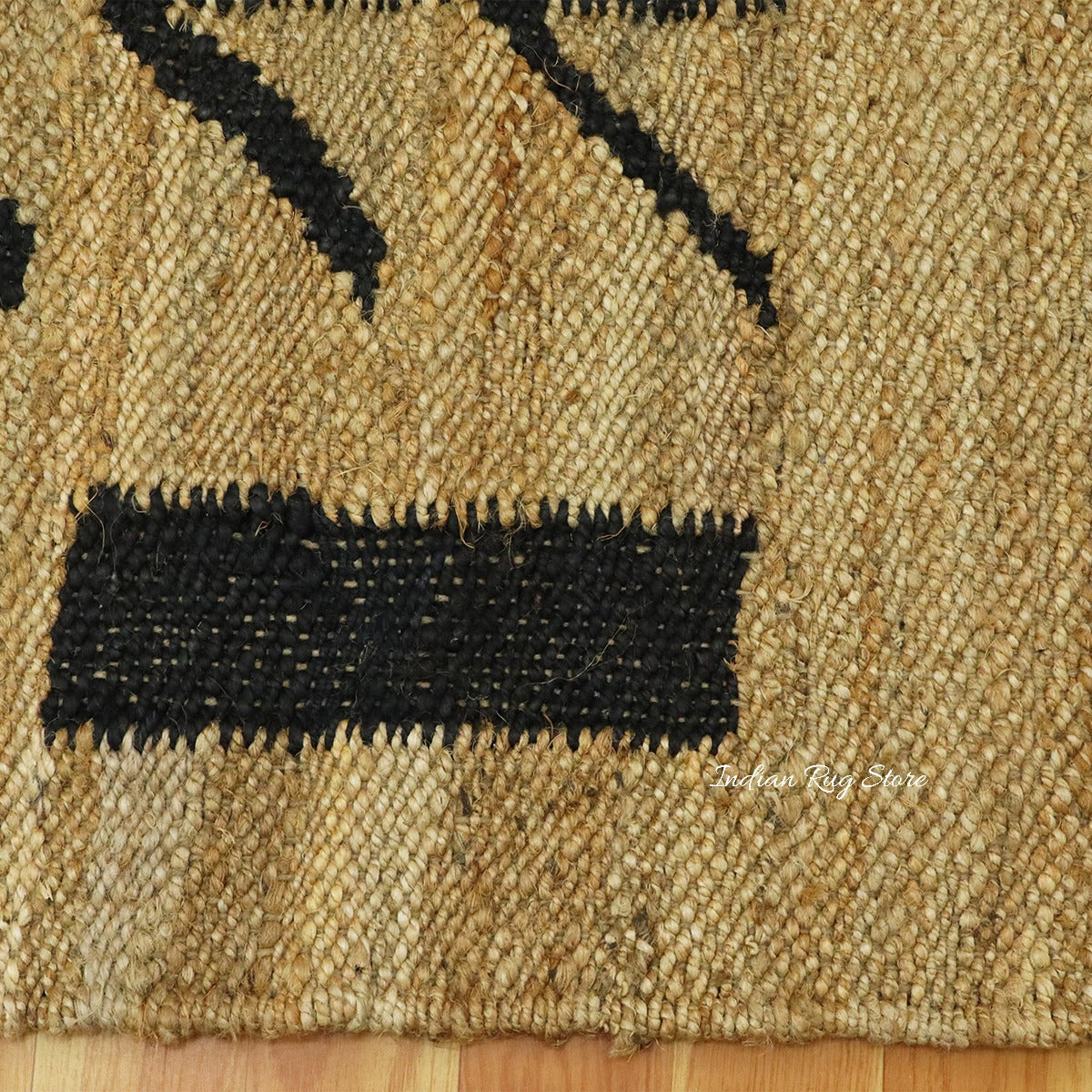 Trendy Beige Black Hand Woven Entrance Jute Rug