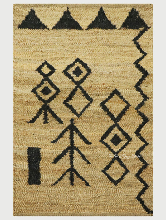 Trendy Beige Black Hand Woven Entrance Jute Rug