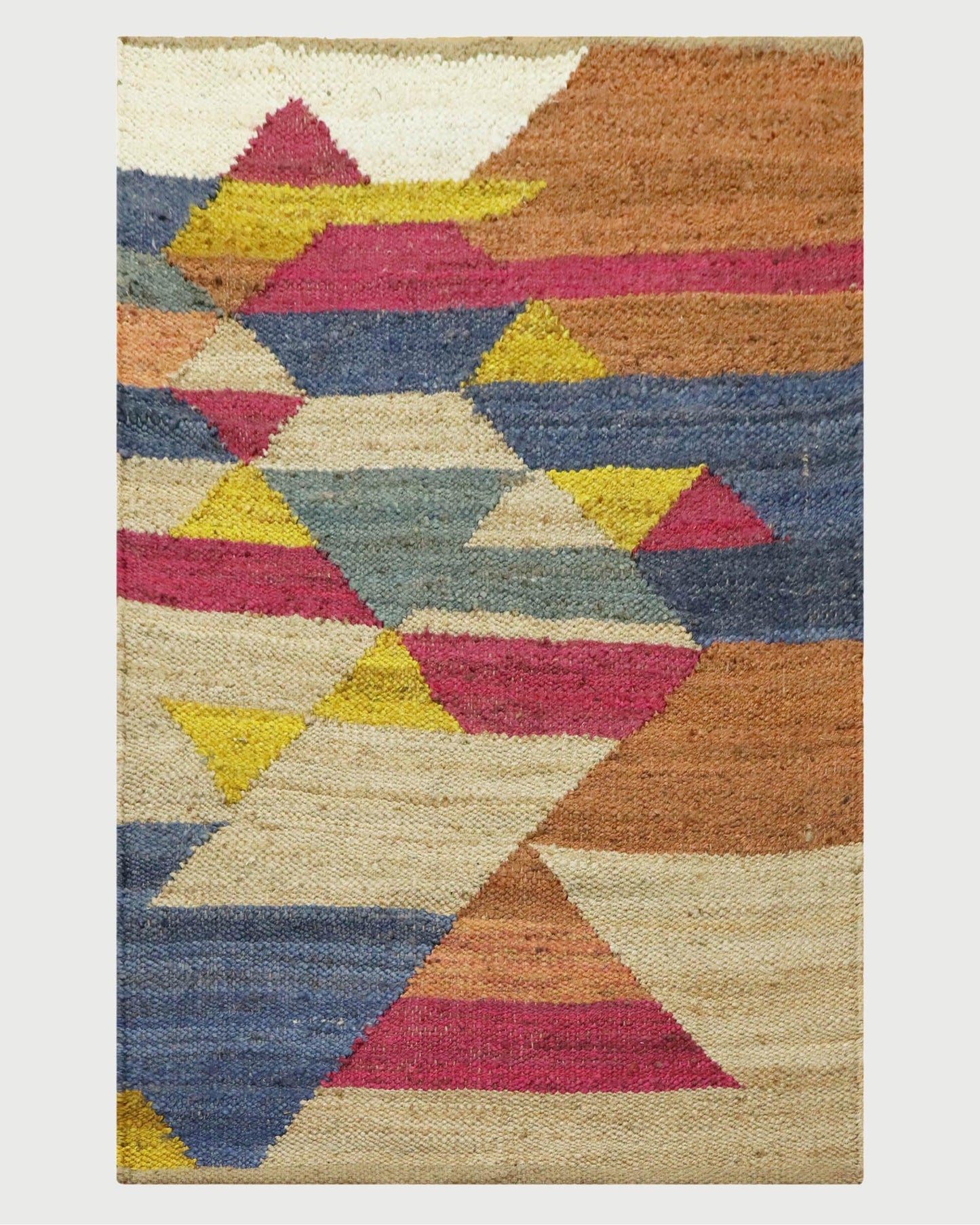 Attractive Beige Multicolor Hand Woven Entry Way Jute Rug