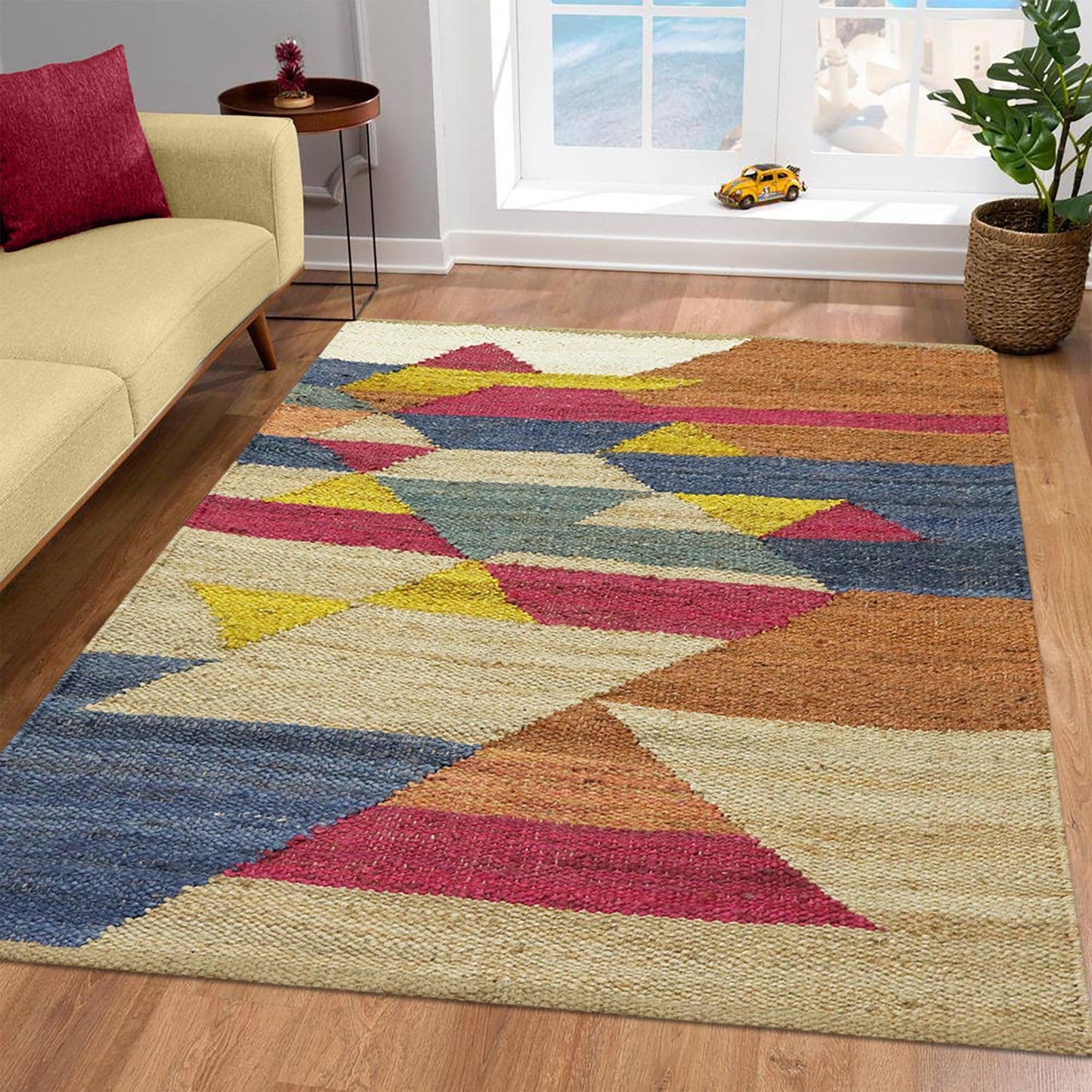 Attractive Beige Multicolor Hand Woven Entry Way Jute Rug