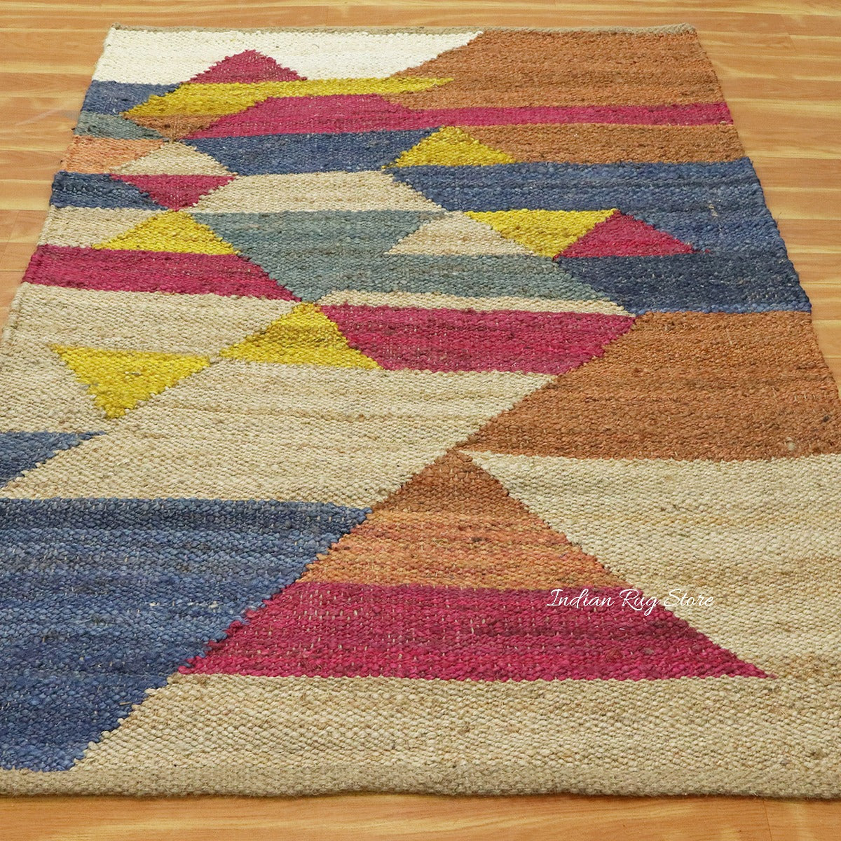 Attractive Beige Multicolor Hand Woven Entry Way Jute Rug