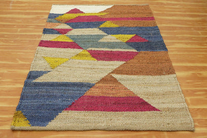 Attractive Beige Multicolor Hand Woven Entry Way Jute Rug