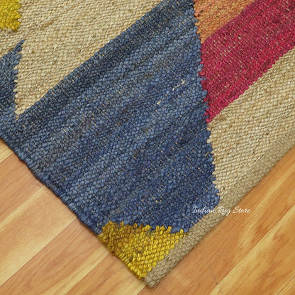 Attractive Beige Multicolor Hand Woven Entry Way Jute Rug