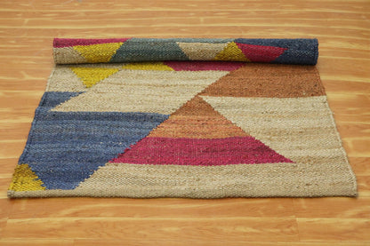 Attractive Beige Multicolor Hand Woven Entry Way Jute Rug