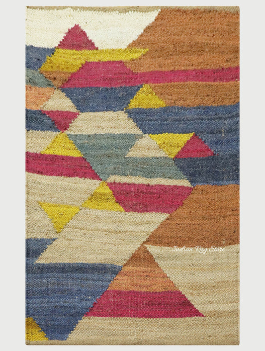 Attractive Beige Multicolor Hand Woven Entry Way Jute Rug