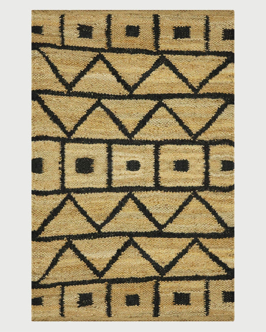 Indian Beige Black Hand Woven Outdoor Jute Rug