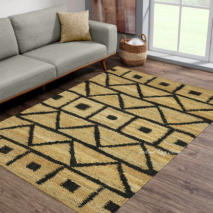 Indian Beige Black Hand Woven Outdoor Jute Rug