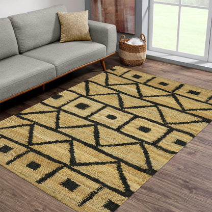 Indian Beige Black Hand Woven Outdoor Jute Rug