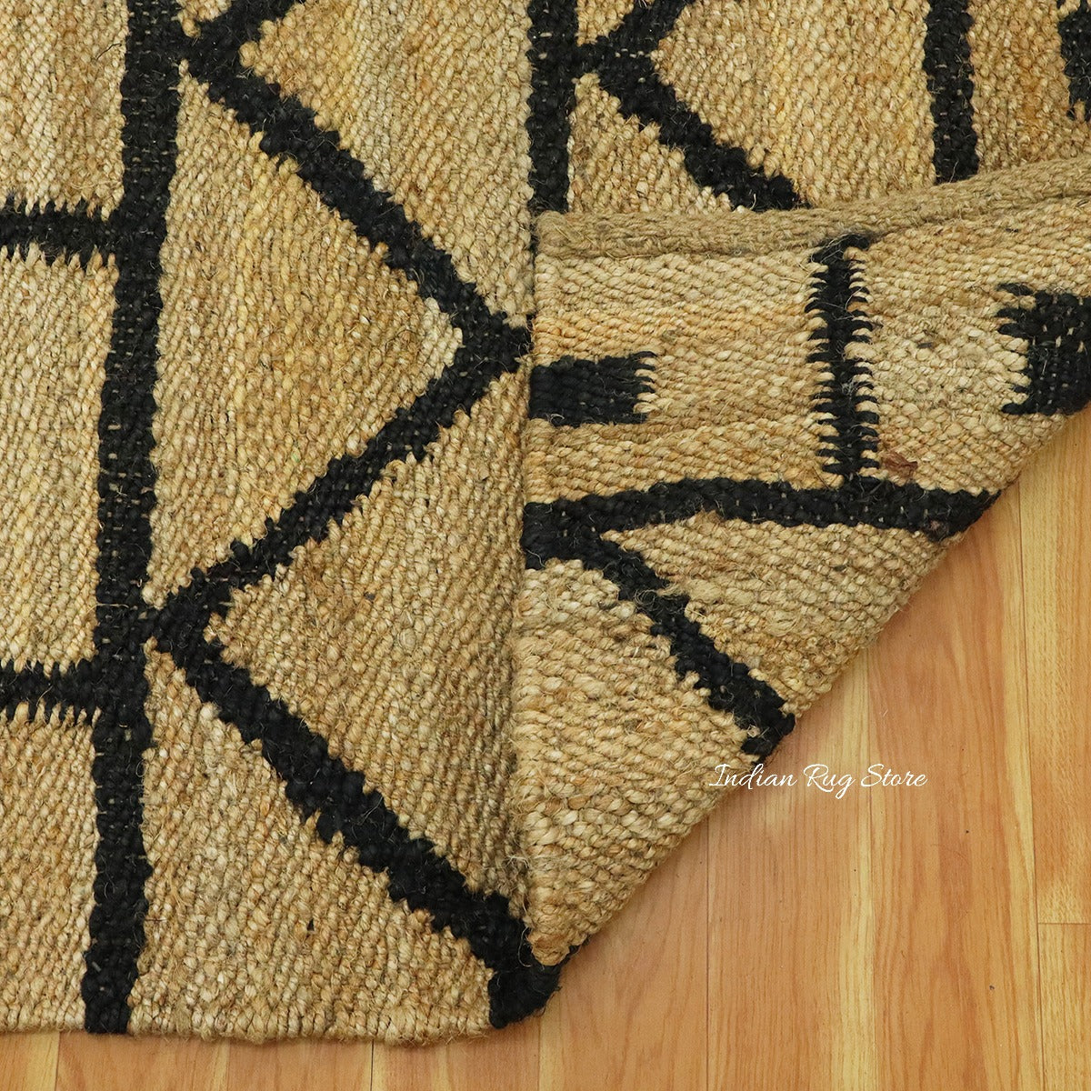 Indian Beige Black Hand Woven Outdoor Jute Rug