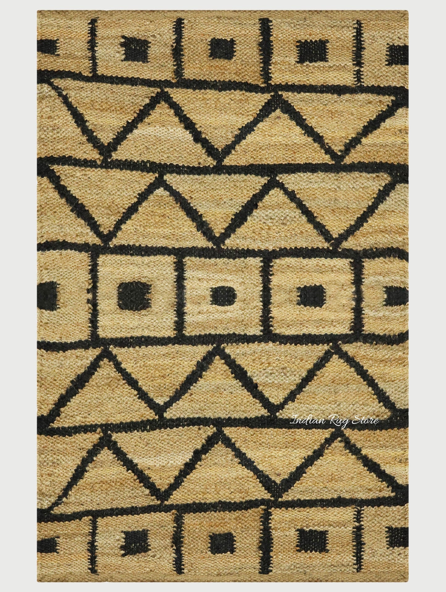 Indian Beige Black Hand Woven Outdoor Jute Rug