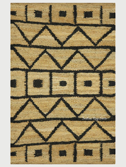 Indian Beige Black Hand Woven Outdoor Jute Rug